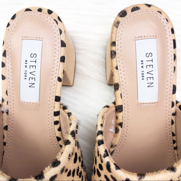 New Steven New York Fannie Cheetah Calf Hair Mules - Picture 7 of 13